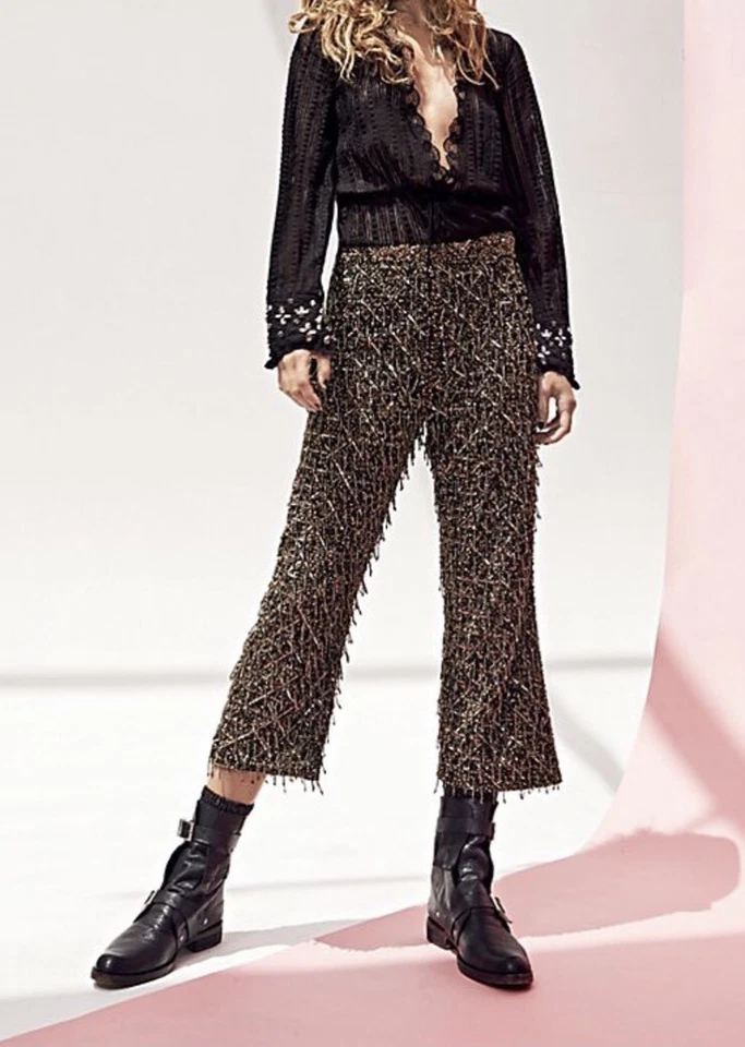 NUEVO Pantalón Free People Party No Hassle Borla Lentejuelas Cortas Talla 4 Z180-5