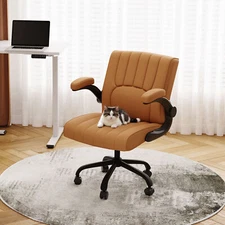 FLEXISPOT Leather Desk Chair with Wheels, Flip-up Armrest, Criss Cross Chair