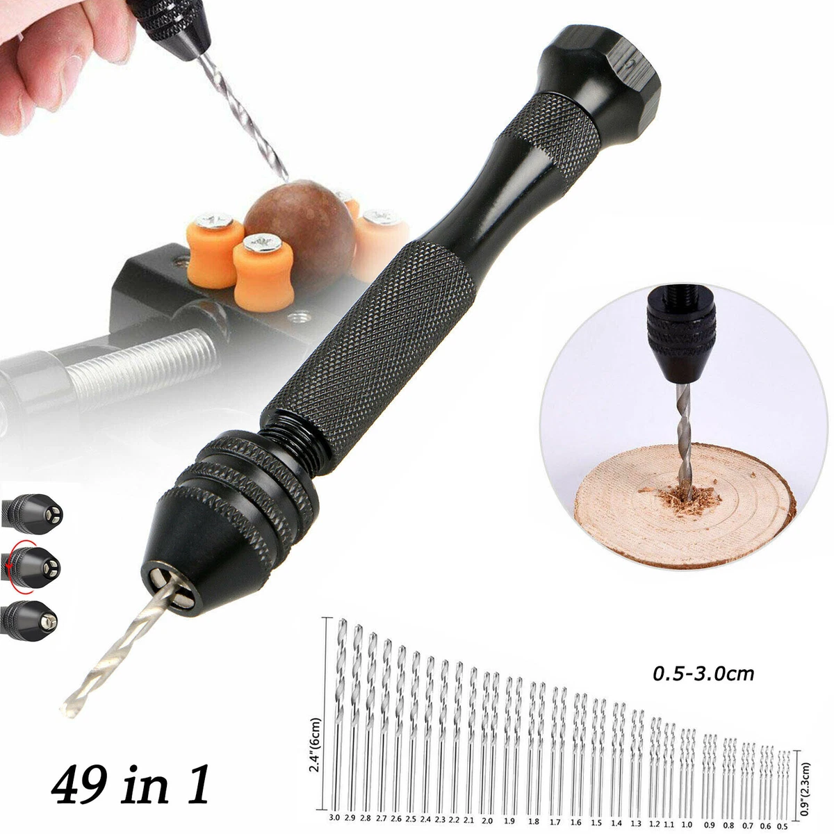 49PCS Precision Pin Vise Hobby Drill Bits with Model Twist Hand Drill