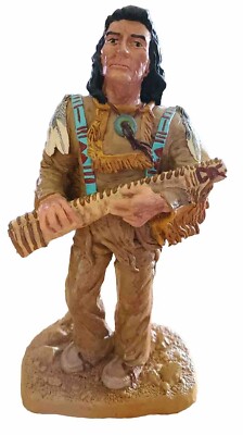 Hand Painted White Plaster Native American Man In Buckskin Clothes 