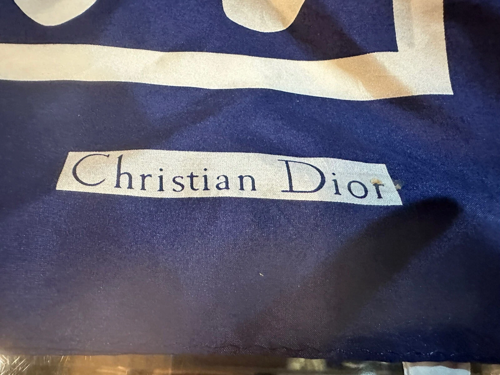 Foulard Christian Dior bleu et blanc 100% soie fabriqué en Corée vintage