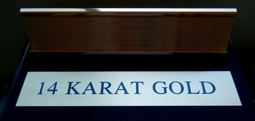 SIGN HOLDER / Gold Tone w. Black Letters/ 14 Karat Gold or Cubic Zirconia - Picture 7 of 12