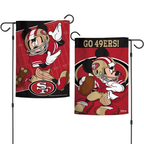 SAN FRANCISCO 49ERS MICKEY MOUSE 2 SIDED GARDEN FLAG 12"X18" YARD BANNER DISNEY - Picture 1 of 1