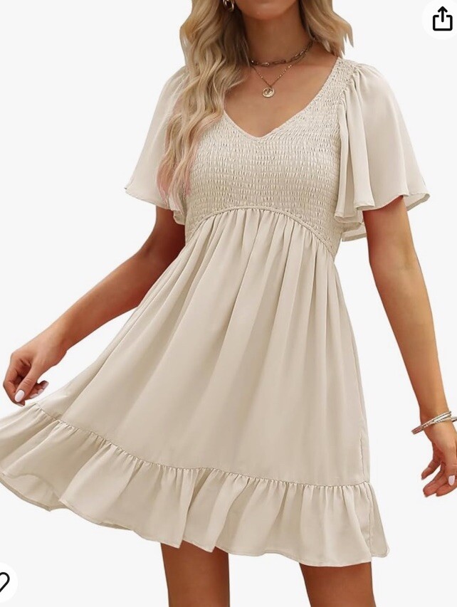 Lillusory Apricot L Mini Dress V Neck Short Sleeve Smocked Pockets Tiered |  eBay