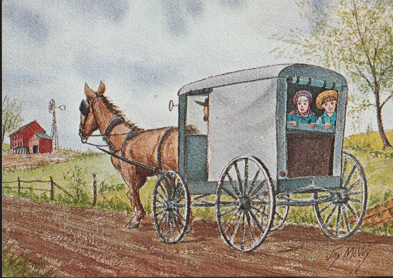 Going To Grandma’s House By Jay McVey Pennsylvania Dutch Art Vintage Postcard