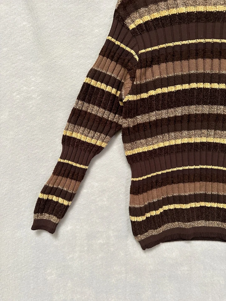 Suéter de Colección Versace Para Hombres Mediano Marrón Clásico V2 Rayas Cuello Alto Pullover Foto 3 de 4