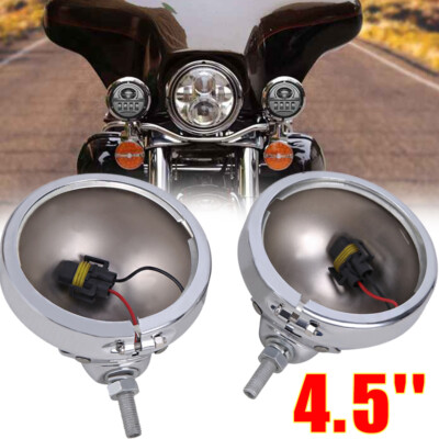 2 Motorcycle 4.5'' Inch Fog Light Passing Spot Lights Chrome Housing For Harley
