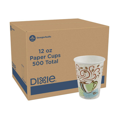 Dixie Perfectouch 12 Oz Paper Coffee Cups by GP PRO, Coffee Haze Design, 500 Cou