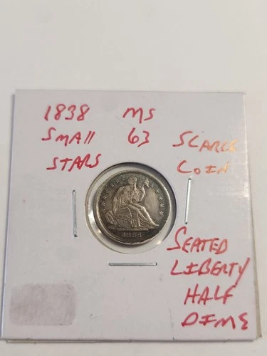 1838 Small Stars Gem Unc+++ Seated Liberty Half Dime Scarce Coin *Rare*