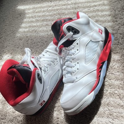 Nike Air Jordan 5 Retro White Red Black High Top Leather 