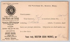 1904 Boston Gear Works Worm Gera Spiral Gears Cam Cutting Advertising Postcard