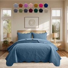 Quilted Floral Bedspread Quilt Bedding Set Microfiber Coverlet Comforter Sets