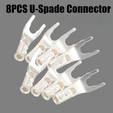 8 Pcs Pure Copper Silver Plated Y Spade Plug HiFi Speaker Cable Fork Connector