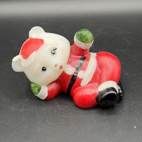 Fenton Santa Suit Christmas Bear Laying Down On Side - Hand Painted & Signed