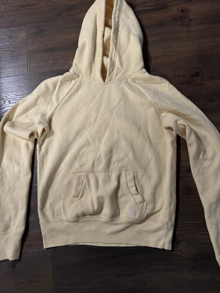 Sudadera con capucha para mujer Abercrombie & Fitch vintage amarilla mantequilla talla mediana Foto 2 de 4