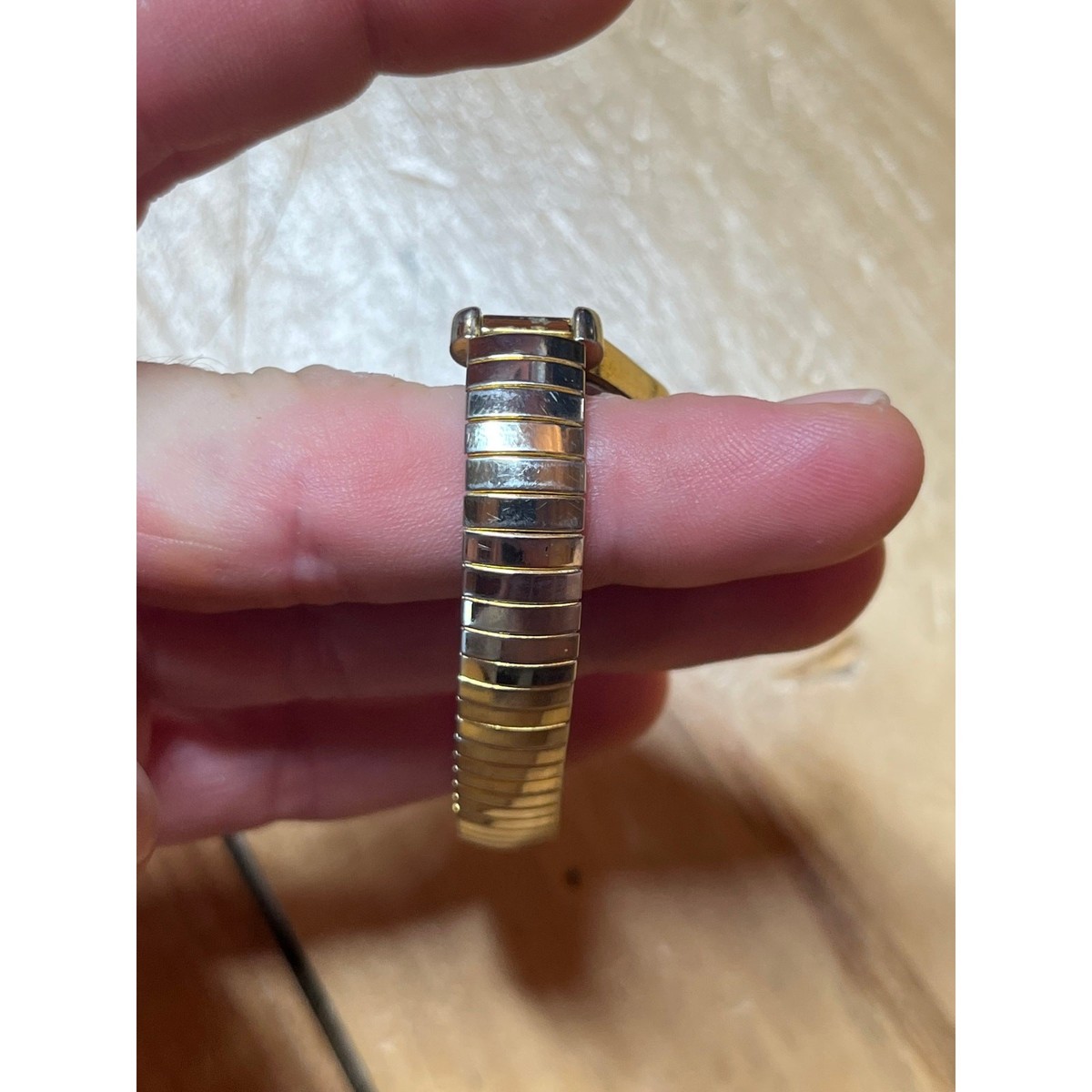 Vintage Pierre Nicol Half Moon Gold Tone Watch.Stretchy band 