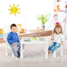 Northix Kindersitzgruppe Kindertisch 2 Stuehle Kindermoebel Set Weiss Kunststoff