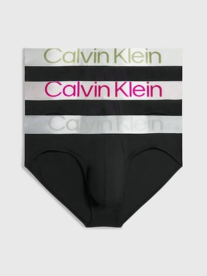 Calvin Klein 3er Pack Steel Cotton Hüftslips - Black-Olv Branch/Grey/Red Bud
