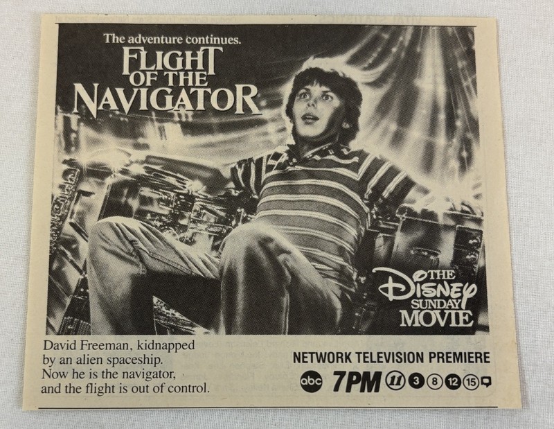 1988 ABC tv ad ~ Disney Sunday Movie THE FLIGHT OF THE NAVIGATOR premiere