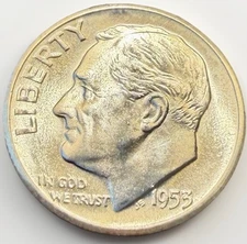 1953 S Roosevelt Dime Silver 10c Mint Error Coin FS-901 Rare Acorn Variety Unc