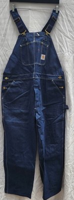 VTG Y2K Carhartt R08 DNM Mens 46x30 Bib Overalls Blue Denim Button Fly USA NWOT