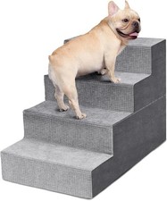 4-Step Dog Steps High Density Foam Pet Stairs Washable Cover Grey 18"