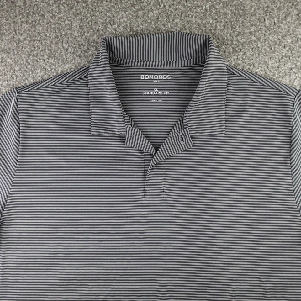 Polo Bonobos Para Hombre Mediano Extra Grande Gris Negro Rayas Golf Performance Foto 3 de 4