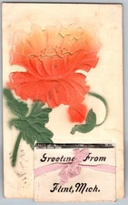 Antique Postcard Embossed Poppy Greeting Flint, MI 1910s