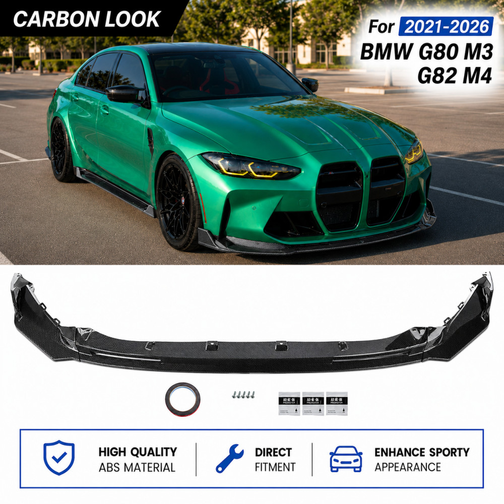 Fit BMW G80 M3 G82 M4 2021-2026 Gloss Carbon Fiber Look Bumper Lip Splitter