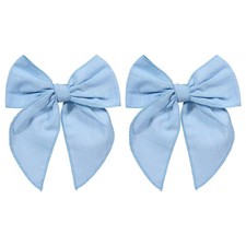2pc Light Blue Cotton Linen Hair Bows 5.5" Soft Fable Hair Bow Barrettes for ...
