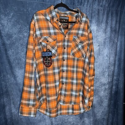 Dixxon Flannel Company Mens 2X Orange Blue Plaid Long Sleeve Button Up Shirt NWT