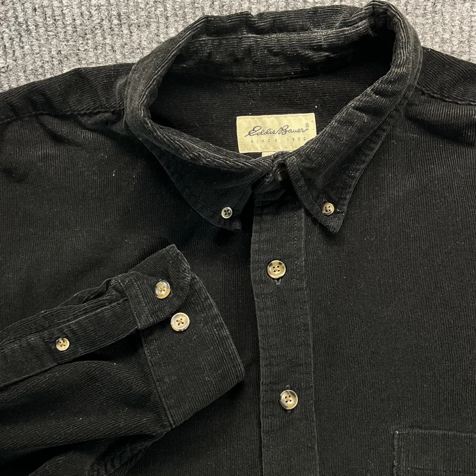 Camisa Eddie Bauer Para Hombres 2XL Alta Negra Pana Con Botones Manga Larga Bolsillo Foto 3 de 4