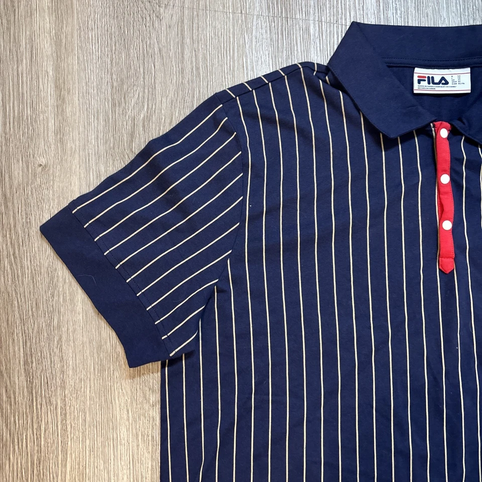 Camisa Polo Fila De Colección Manga Corta Rayas Azul Talla XL Béisbol Deportes Foto 4 de 4