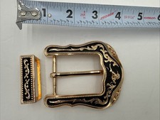 Western Vintage Floral Belt Buckle Gold Black Prairie Cowgirl Rancher Style