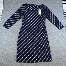 Lauren Ralph Lauren Dress Womens 6 Blue Chain Link Jersey Sheath 3/4 Sleeve