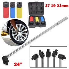 24" inch 1/2" Drive Breaker Bar + 3 Impacted Metric Alloy Wheel Nut Sockets UK