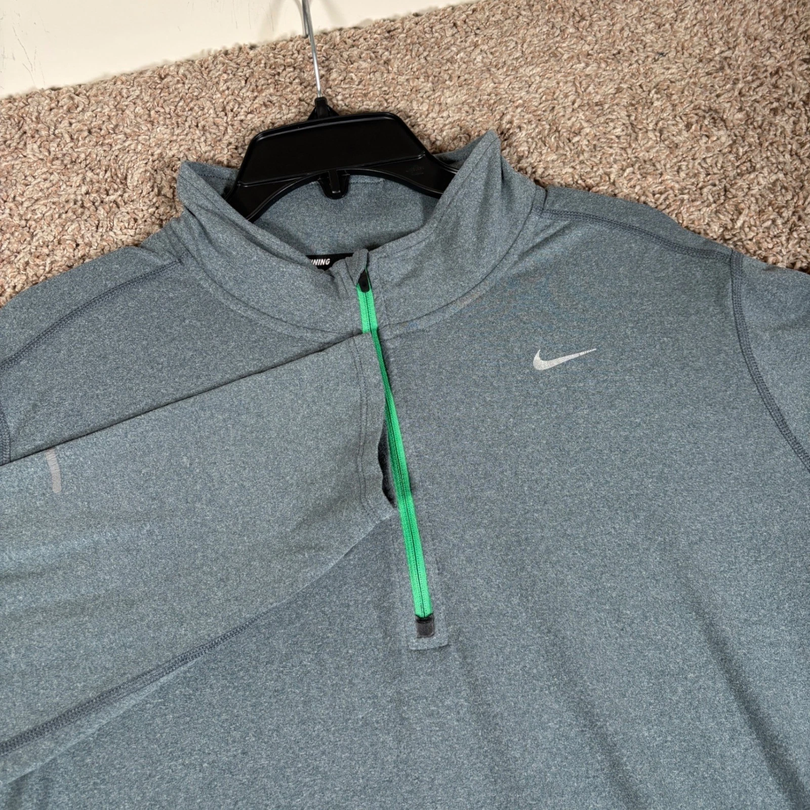 Nike Running Dri-FIT Element Mens XL Heather Gray Neon Green Half Zip 504606-479