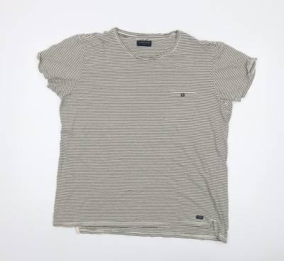 The Academy Brand Herren T-Shirt beige gestreift Baumwolle Größe 2XL Rundhals