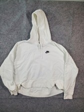 Nike Sportswear Club Fleece Hoodie Womens Sz Medium White Drawstring Gym Workout