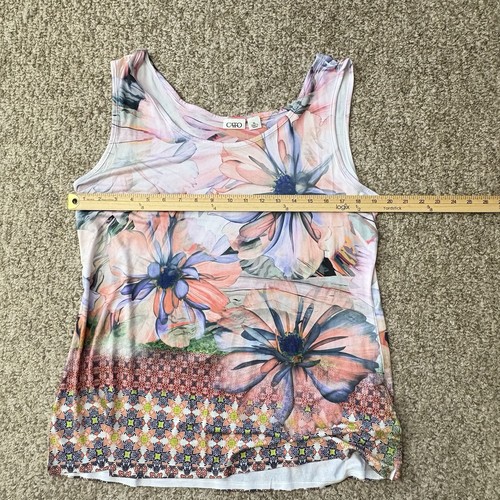 Cato Womens X Large Blouse Sleeveless Tank Top Floral Stretch Pink Blue Boho - Picture 7 of 8