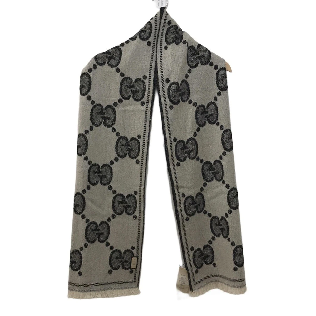 Auth GUCCI   598993 Écharpe nylon laine noire dorée