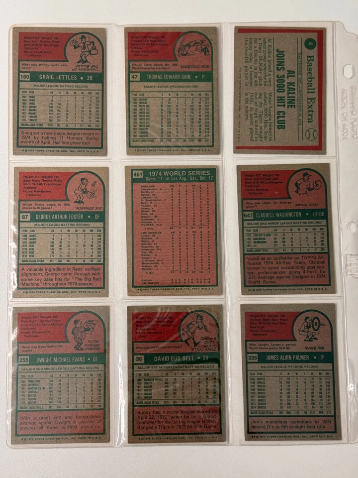 Lote de estrellas de béisbol Topps 1974 - Al Kaline 3000 Hit Highlight, Jim Palmer y más Foto 2 de 4
