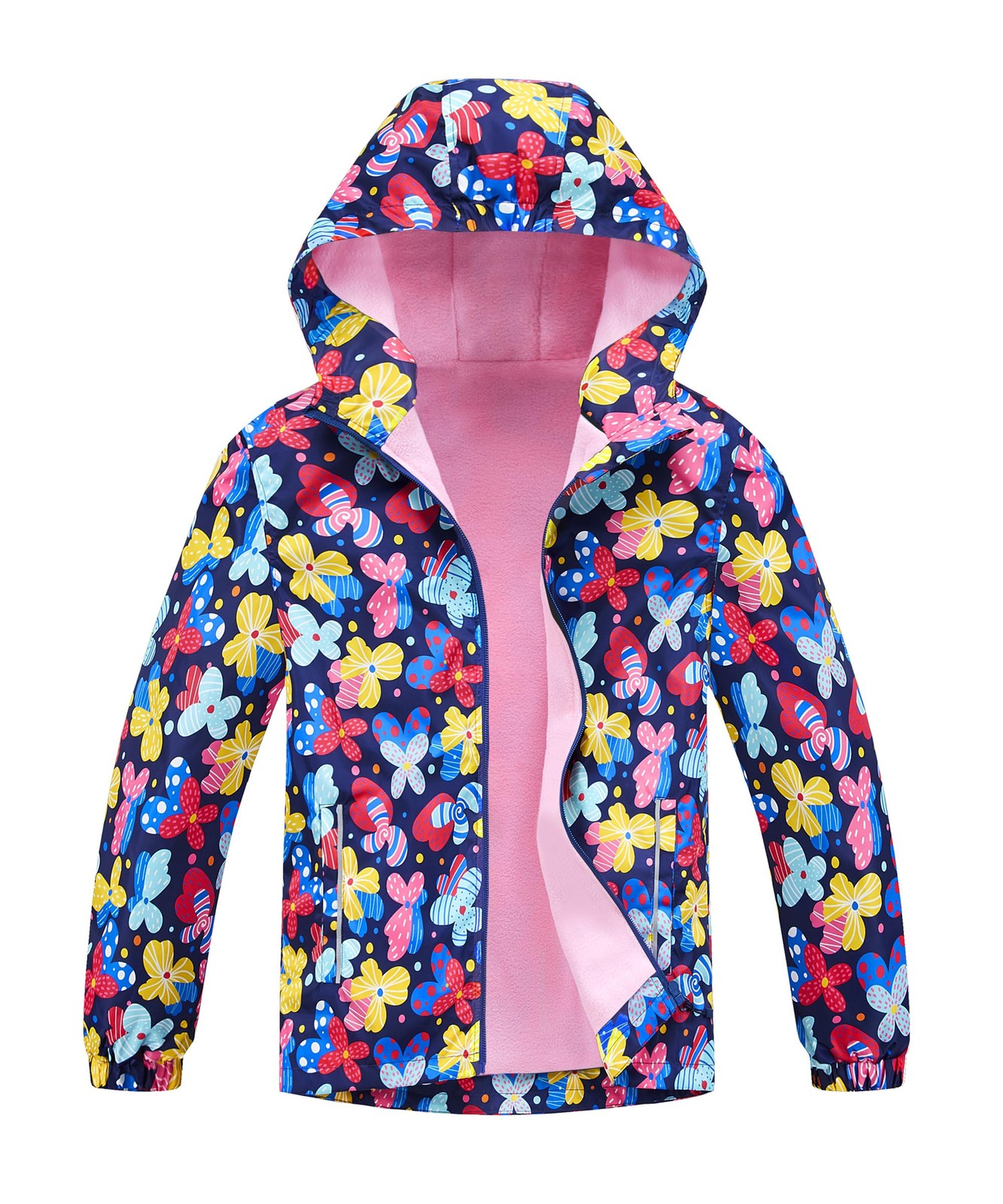 Girls Fleece Lined Hooded Jacket Waterproof Windbreaker Vibr
