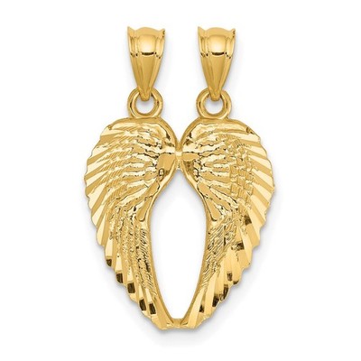 14k Gelbgold Break Apart Diamantschliff Engelsflügel Anhänger