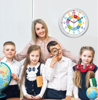 Learning Clock for Kids Silent Non Ticking Battery Operated Colorful Teaching...