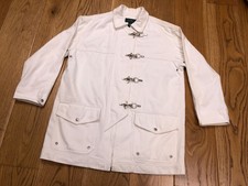 LAUREN RALPH LAUREN VINTAGE MEN'S WHITE DENIM FIREMAN'S LOBSTER CLASP JACKET M/L