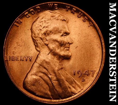 1947-D Lincoln Wheat Cent- Red- Choice Gem Brilliant Uncirculated Luster #J4683