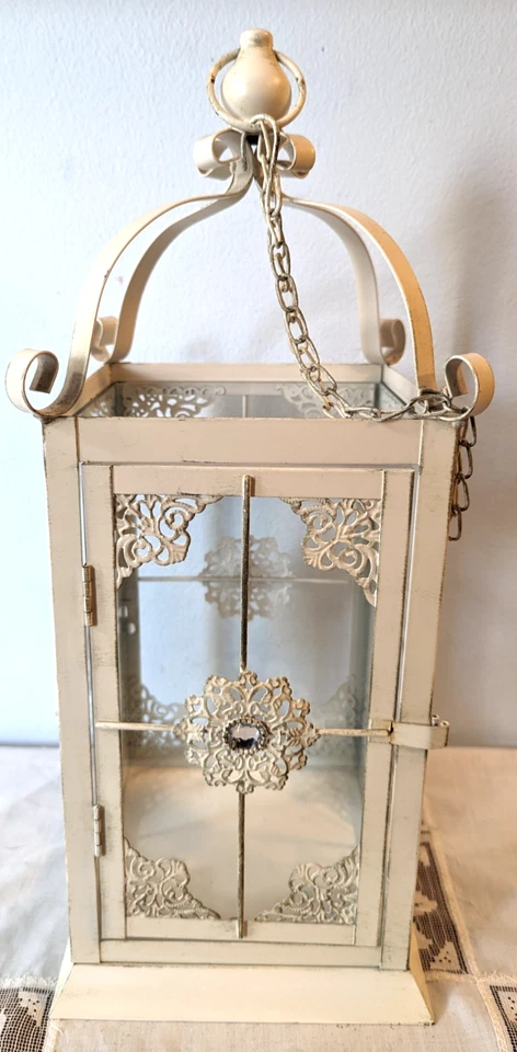 Vintage-Pier 1 Decorative Metal Lantern With Glass Panels-Crystal Stones -17" H - Image 2 of 4
