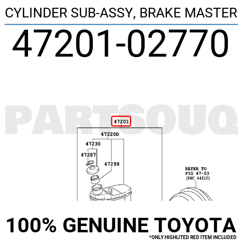 トーマ / Eureka 中古 4720102770 Genuine Toyota CYLINDER SUB-ASSY, BRAKE MASTER
