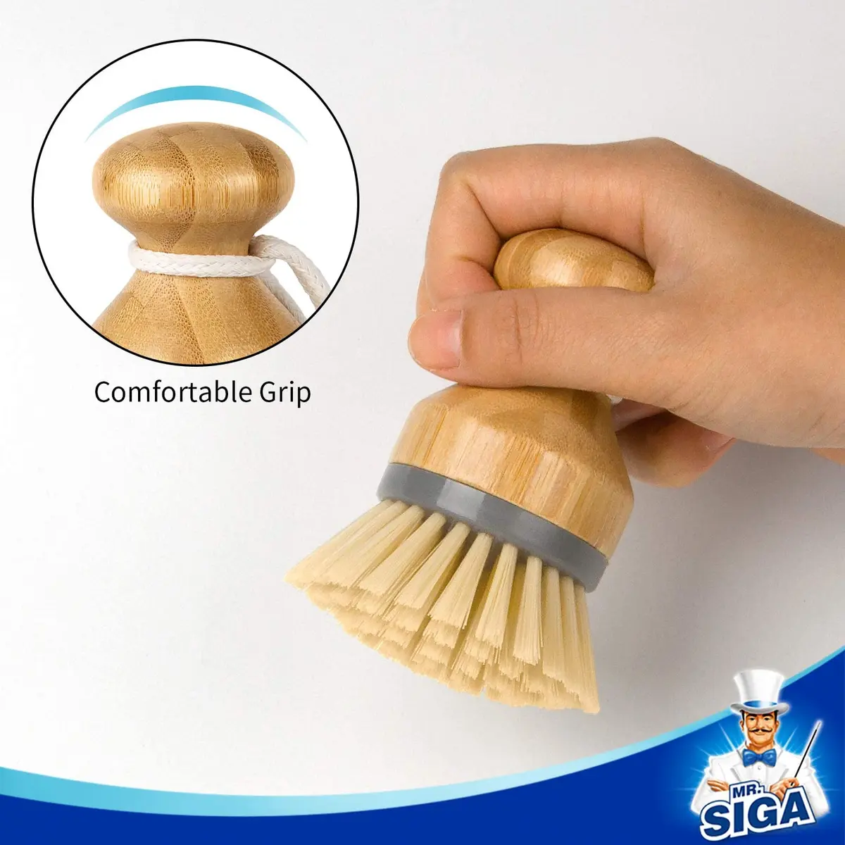 MR.SIGA Bamboo Palm Brush, Scrub Brush for Dishes Pots Pans